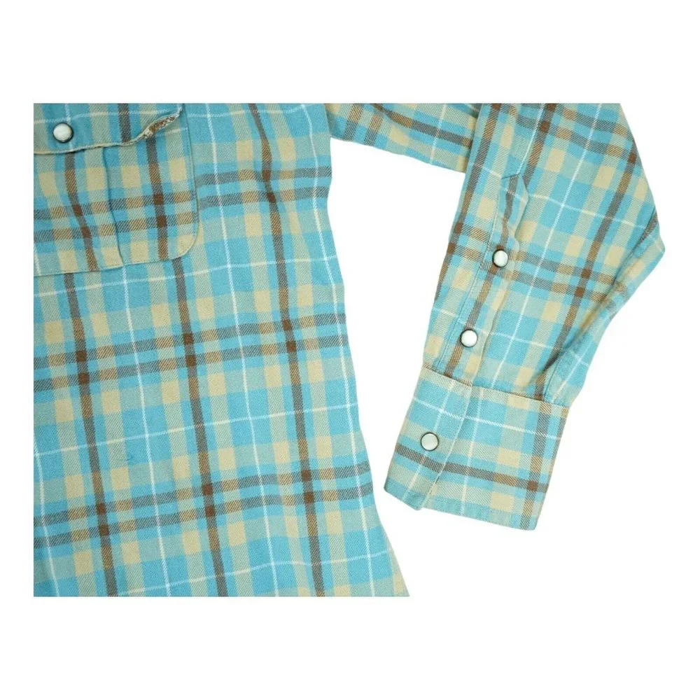 Cockpit USA Plaid Shirt Mens‎ Large L Blue Plaid Button Up Owl Print